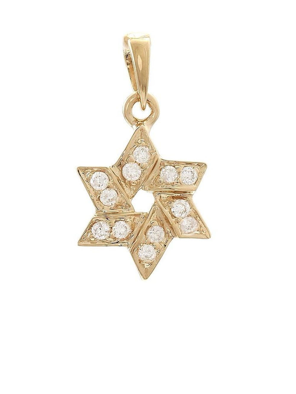 14K Real Solid Yellow Gold Star of David Natural Diamond Pendant 0.10ctw